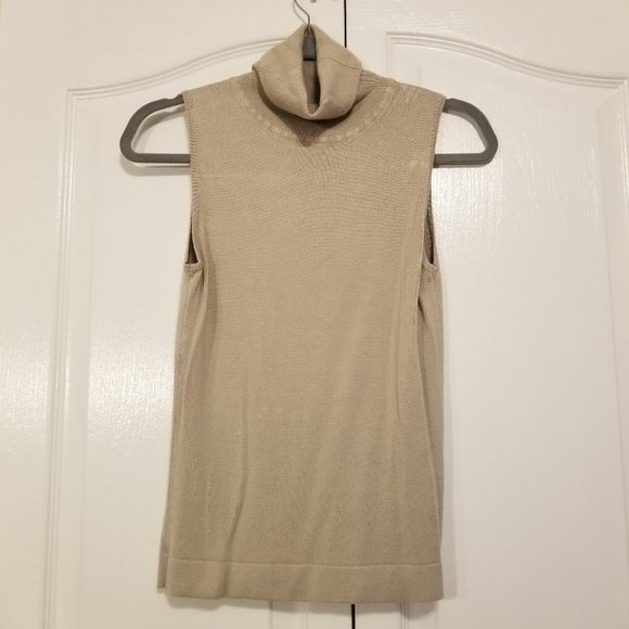 Vintage Beige Turtle Neck Sleeveless Tank Knit Top Small Essence - Picture 2 of 11